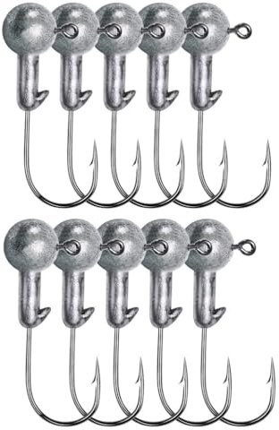 10 hameçons de pêche avec tête en plomb, 1 g/2 g/3,5 g/5 g/6 g/7 g/9 g, appâts ronds pour la pêche en eau douce et salée (10 g)