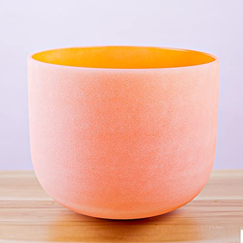 Klangschale für Meditation, Yoga und Entspannung, matt, 432 Hz, Orange, D, Sakralchakra, Quarzkristall, 25,4 cm