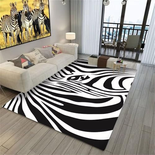 Kunsen 300X400CM Auslegware Leicht zu reinigender Zebramuster-Teppich Tatami Schwarz Teppich Rechteckig Vorzimmer