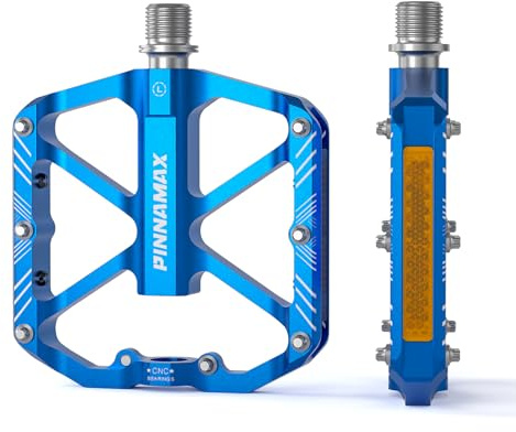 PINNAMX MTB Pedale Fahrrad,CNC-Aluminium Fahrradpedale rutschfest mit Reflektierenden,3 Abgedichtete Lager, 9/16 Zoll Flat Pedal für Rennrad, Mountainbike, Gravel Bikee-Bike