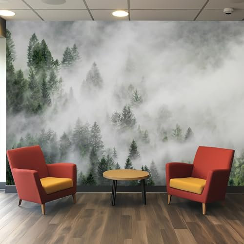 Generico Carta da Parati Fotografica Foresta Nebbiosa per Camera da Letto Soggiorno, Fotomurali Paesaggio Naturale Bosco Albero, Decorazione Murale, 300x210 cm &WP