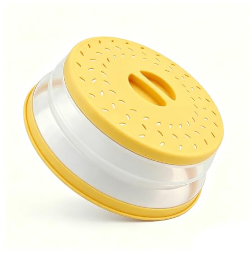 Collapsible Microwave Splatter Cover(Light yellow, 10.5IN) | Microwave Plate Cover With Steam Vent，BPA-Free Silicone & Plastic