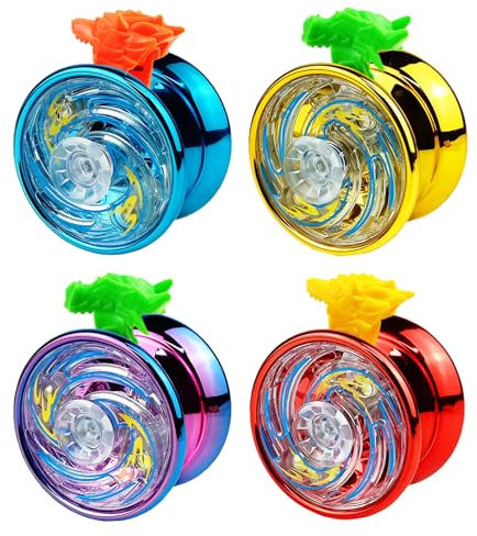 ASOFTY 4 Stück LED Licht YoYo, Finger Spin Trick JoJo für Kinder mit Saiten und Fingerling, Reaktionsfähiges Yoyo für Anfänger und Kinder