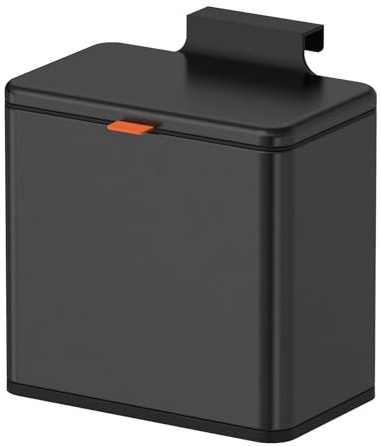 Mbillion Kitchen Compost Bin Hanging Trash Can with Lid 4L/1.05 Gallon Stainless Steel Garbage Can for Kitchen Cabinet Door Mounted Trash Can Under Sink Door RV Bathroom (Black, 4L)