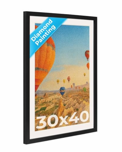 PHOTOLINI Bilderrahmen 30x40 Diamond Painting Rahmen, Schwarz, Bilderrahmen für Diamond Painting 40x30 mit passendem Passepartout, Rahmen 30 x 40 mit bruchsicherem Acrylglas zum Aufhängen