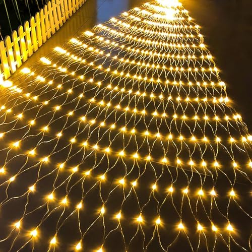 BANTASE Luces De Red For Exteriores, Malla De Alambre De Cobre De 6 X 4 M, Cortina De Red For Jardín Resistente A La(Warm White,3m x 2m 200led)