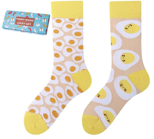 NxnChc Calcetines Divertidos Unisex para Mujer y Hombre con Diseños Asimétricos en Par - Temas Animales, Comida, Fruta, Deporte y Arte en Algodón - Ideal para Regalos