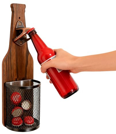Wall Mounted Bottle Opener with Cap Catcher, Beer Bottle Opener, Wooden, Bar Accessories for Home, Pub, Kitchen, Garden, Outdoor