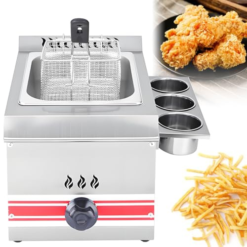 DNEPEI Friggitrice a Gas Professionale con friggitrice Singola/Doppia da 10 l/20 l/30 l in Acciaio Inox, bruciatori indipendenti, Controllo della Temperatura Regolabile, Snack Bar o Famiglie 10L