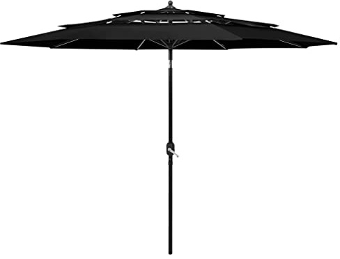 Ombrellone da Giardino 3m, 3 Strati Nero con Palo in Alluminio, Resistente UV e Inclinabile, per Esterno, Balcone, Piscina, 300 x 243 cm
