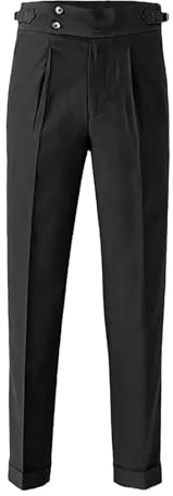 Générique Pantalon de Costume pour Homme Coupe Slim Taille Haute avec Petit Pied et Jambe Droite en Couleur Unie (Black, 32)