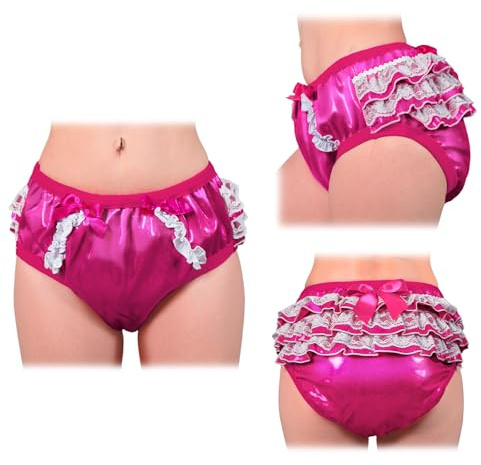 LittleForBig Soft Underwear Comfortable Washable Reusable Ruffled Lace Bow Pretty in Black/Pink/Hot Pink Shiny Glitter Waterproof Adult Training Pants