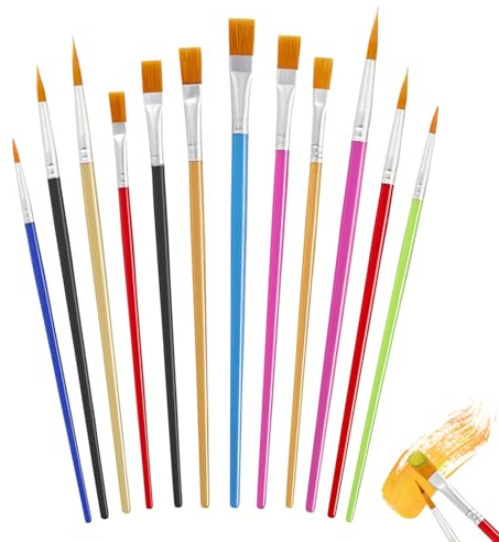 ATTEEFI 12 Stück Pinselset, Bunte Pinsel, für Aquarell, Öl, Gouache, Acryl und Kunsthandwerk – Ideal als Pinsel, Pinselset Acrylfarben