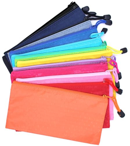 ZHIYUQL® 12 Stk Dokumententasche A6 Banktasche Reißverschluss, Wasserdichte | Geldtaschen Banktasche A6 Aus Hochwertigem Oxford-Gewebe, Enthält 12 Farben, Hängeseil-Design Bequem zum Aufhängen und Tragen