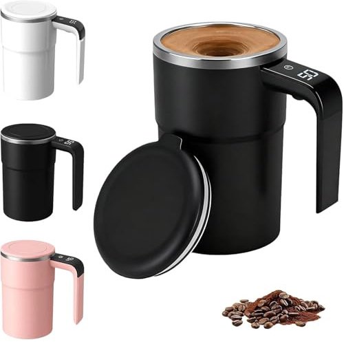 Upgrade Self Stirring Mug, Smart Temperature-Sensing Magnetic Automatic Stirring Beaker, Stirring Coffee Cup with LCD Temperature Display for Coffee/Milk/Tea/Hot Chocolat (Black)