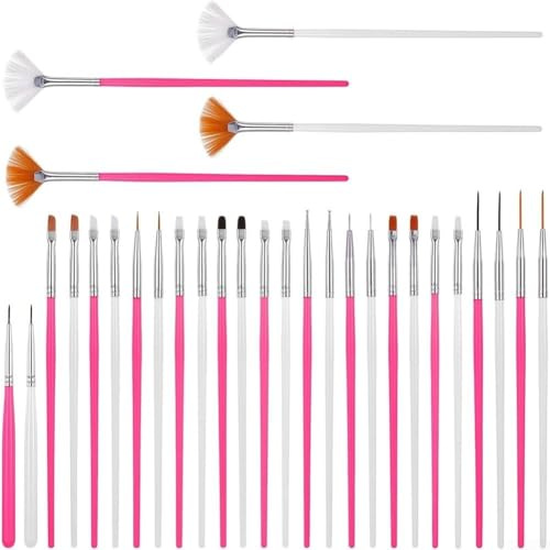 30 pinceles para decoración de pasteles para hornear, manualidades y pintura, juego de cerdas de nailon blanco y rojo rosa con mango de plástico y tubo de aluminio