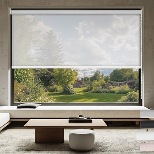 Sulugood Light Filtering Roller Shades for Windows 5% Openness Solar Shades UV Protection Light Filtering Roller Blinds Solar Sheer Window Shades for Home Office Bedroom,Off White,47 W x 90 H