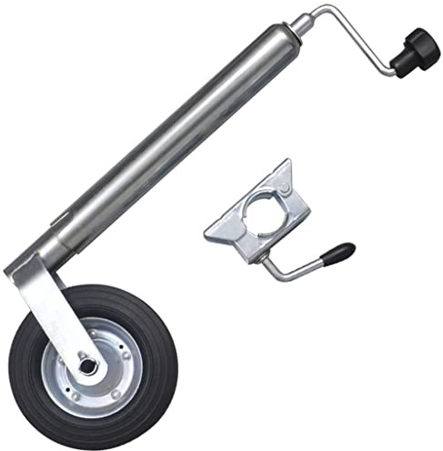 LoogCape Rueda de apoyo de 48 mm con 1 soporte de sujeción, ajustable de 53 a 75 cm, acero galvanizado resistente a la corrosión para remolques, caravanas, furgonetas, con rueda de goma de 200 mm