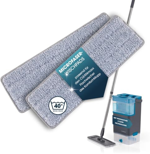 CLEANmaxx Ersatz-Wischpad 2er-Set für Komfort-Mop DuoTank | Passgenaue Mikrofaser-Wischbezüge, waschbar bis 60 °C, wiederverwendbare Ersatzbezüge für die Bodenreinigung