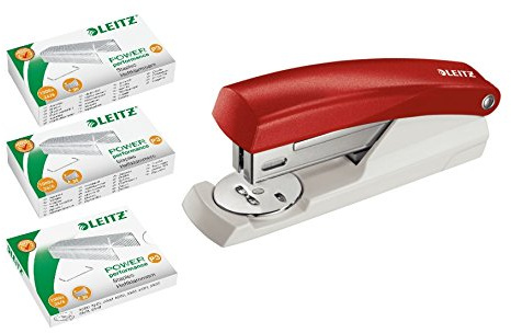 Leitz NeXXt Series Kleines Büroheftgerät, 25 Blatt (Büroheftgerät klein | mit 3.000 Klammern, rot)