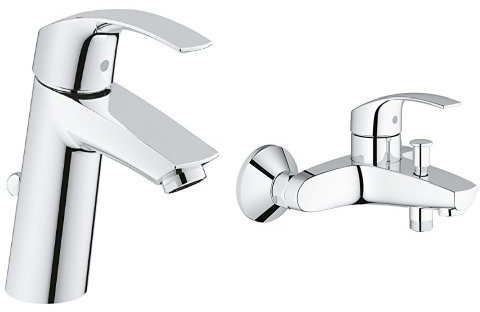 Grohe Eurosmart Waschtischarmatur, mit Zugstange, M-Size, Wasserhahn, Armatur, Waschtischarmatur, Waschbecken, Mischbatterie, Wasserkran(23322001) + Eurosmart Einhand-Wannenbatterie (ohne Brausegarnitur) 33300002