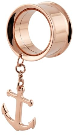 Monster Piercing 316L Chirurgenstahl Double Flared Tunnel | mit Anker Anhänger | Ohr Plug Tunnel Piercing Fleischtunnel | Durchmesser: 6MM bis 16MM | Rose Gold