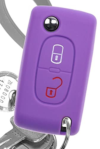 Soft Case Auto Schlüssel Silikon Schutz Hülle Lila kompatibel mit Citroen Berlingo C2 C3 Peugeot 207 307 308