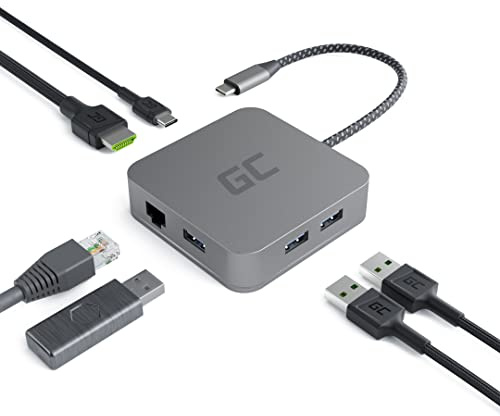 GC USB C Hub, Multiport Adapter für MacBook 6 in 1 MacBook Air Adapter Docking Station auf HDMI 4K, 3X USB 3.0, Ethernet, Power Delivery 87W für Dell für Lenovo und mehr Type-C Geräte