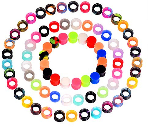Oyaface 76 Pcs Soft Silicone Ear Tunnels/Plugs Kit Flesh Flexible Earring Gauges Double Flared Earlets Stretchers Expander Piercing Jewelry, 0G(8mm)