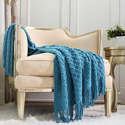 CREVENT Manta de Cama de sofá y Silla de Punto Cresent Cuddle con Rayas, Suave y cómoda, Textura Ligera y esponjosa, Peluche (127cm X152 cm Turquesa)