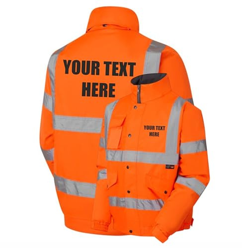 Personalised Custom Printed Orange Hi Vis Bomber Jacket Reflective, Waterproof, Conforms to EN20471 Class 3, High Visibility, By Brook Hi Vis, XLarge