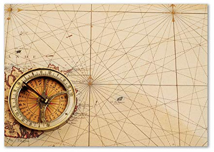Tulup Acrylglas - Wandkunst - Bild auf Acrylglas Deko Wandbild hinter Kunststoff/Acrylglas Bild - Dekorative Wand für Küche & Wohnzimmer 100 x70 cm - Landkarten & Flaggen - Kompass Karte - Beige