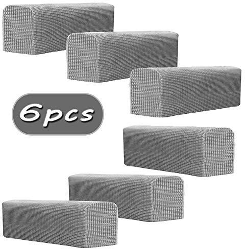 Ezoon Quadratischer Sofa-Schonbezug aus Stretch-Leder, für Chaiselongue, Armlehnenschutz, breiter Sofa-Sessel, Liegestuhl, Schonbezug für Kinder, Katzen, Hunde, Gartenmöbel, 6 Stück, hellgrau