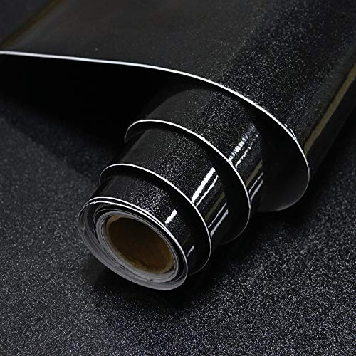 Timeet 60cmx5m Black Sticky Back Plastic Paper Kitchen Worktop Covering Glitter Effect Self Adhesive Wallpaper Vinyl Film Roll Sticky Wallpaper Furniture Stickers for Kitchen Counter Top Cabinets