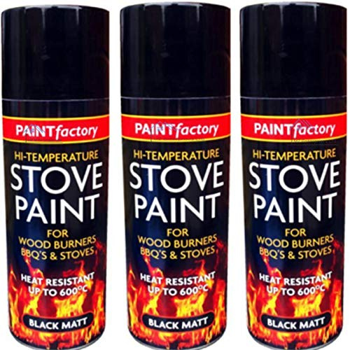 HZ ENTERPRISES 400ML HEAT RESISTANT MATT BLACK SPRAY STOVE HIGH TEMPERATURE PAINT METAL WOOD PLASTIC CERAMIC AEROSOL SPRAY (3)
