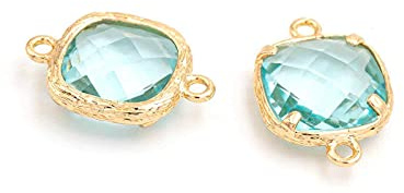 Verbinder als Rechteck aus Messing mit 18k Goldbeschichtung und Schmuckstein in türkis 2 Stück von Vintageparts zum Schmuck selber Machen