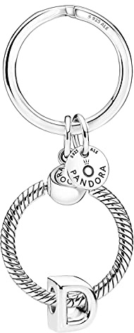 Pandora Schlüsselring mit Buchstaben-Anhänger D Geschenkset aus Schlüsselanhänger und Silbercharm, modisches Accessoire aus Sterlingsilber, 51525-D