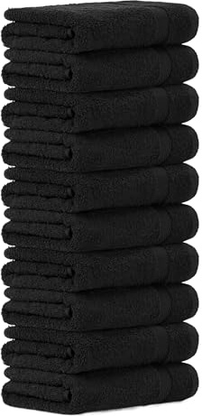 Luckytowel Handtücher Set 50x100 cm – Oeko-TEX Handtuch-Set aus 100% Baumwolle mit 600 g/m² – Frottiertücher mit Aufhängeschlaufe – flauschig & saugstark – Frottee Handtuchset – 10er Pack Schwarz