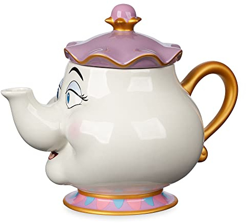 Disney Store Official Théière en céramique grand modèle Mme Samovar La Belle et la Bête, théière en grès pour enfants avec détails peints et dorures - 945 ml