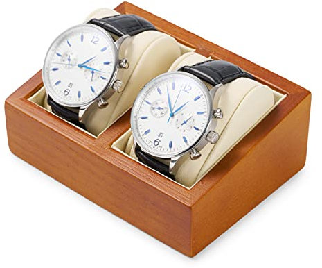 Oirlv Massivholz Uhrenbox Uhrenhalter mit Kissen Uhren aufbewahrungsbox(13 x 9.8 x 4.5cm,Cremeweiß)