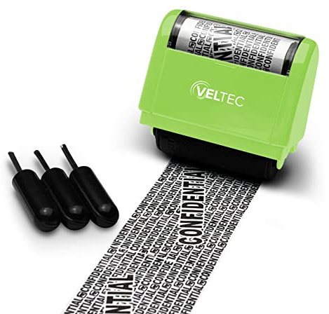 Identity Data Theft Protection Confidential Roller Stamp - Anti-Theft, Security and Privacy Guard - 3 Ink Refills (Green)