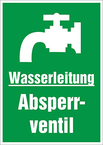 INDIGOS UG - PVC Schild 5mm - Sicherheit - Warnung - Wasserleitung - Absperrventil - 148,5 mm x 210 mm - Hotel, Firma, Schutz, Kita, Arzt, Praxis