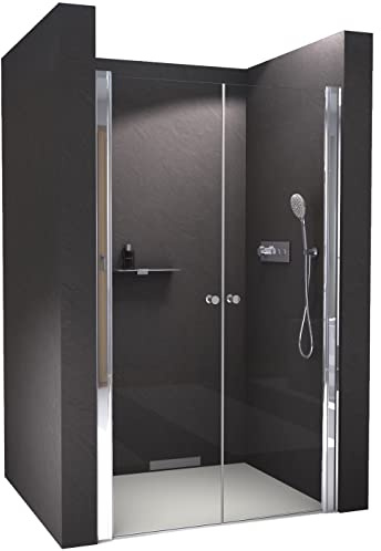 BERNSTEIN Nischendusche 96x195cm Duschabtrennung NT218 mit Doppelpendeltüren Klarglas mit Profilen in Schwarz matt Nano-Beschichtet Duschwand Dusche