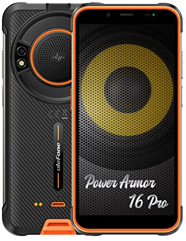 Ulefone ARMOR 16 PRO Android 12 Rugged Smartphone, 122dB Loudest Speaker, 9600mAh Battery, Glare Flashlight, 16MP+8MP Camera, 4GB+64GB, 5.93 IP68 Waterproof Mobile Phone, 3-Card Slot, NFC GPS Orange