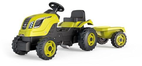 Smoby - Traktor Farmer XL Grün + Anhänger - Trettraktor für Kinder - Verstellbarer Sitz - Lenkrad mit Hupe - Motorhaube zum Aufklappen
