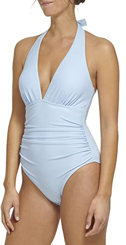 Tommy Hilfiger Damen Stretch, Bauchkontrolle, Neckholder, Einteiliger Badeanzug Einteiler, Chambray Blue, 38