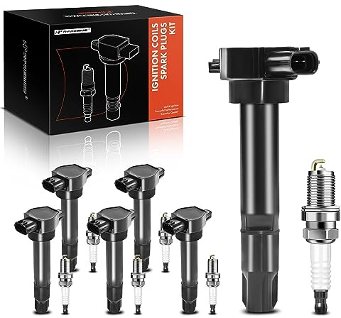 A-Premium Set of 6 Ignition Coil Pack and Iridium Spark Plugs Compatible with Mitsubishi Galant 2009, Endeavor 2010-2011, 3.8L