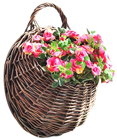 Cesto da appendere, cesto da appendere a parete, cesto portaoggetti in vimini, cesto decorativo per piante da fiore con manico per cucina, giardino, matrimonio, decorazione murale, 30 cm di