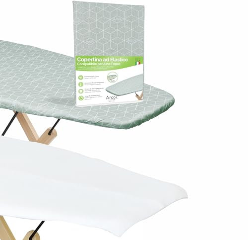 ARCOL Housse de table à repasser élastique avec pince compatible pour table à repasser Foppapedretti, fabriquée en Italie, housse de repassage 100 % coton (couverture + molletton, vert moderne)