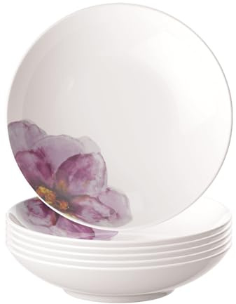 Villeroy & Boch - Rose Garden Suppen-/ Pastateller 6er Set, 24 cm, Premium Porzellan, weiß/rosa, 10-4287-3381 (6X)